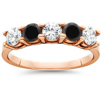 Pompeii3 1 1/4 cttw Black & White Diamond Wedding Anniversary 5-Stone Ring 14K Rose Gold