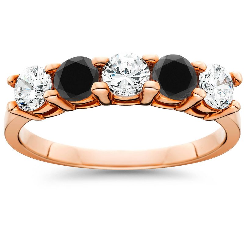 Pompeii3 1 1/4 cttw Black & White Diamond Wedding Anniversary 5-Stone Ring 14K Rose Gold, 1 of 3