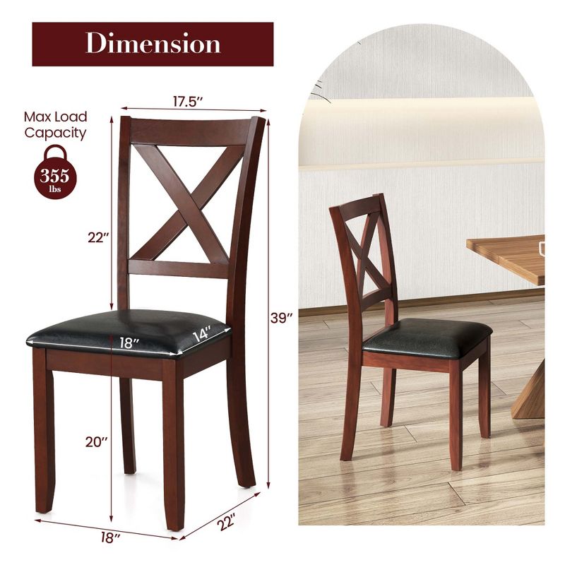 Costway Wooden Dining Chairs Set of 2 Kitchen Side Chair with Padded Seat Rubber Wood Legs, 4 of 8