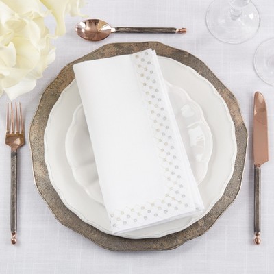 White Metallic Lattice Polyester Napkin Set, 20"
