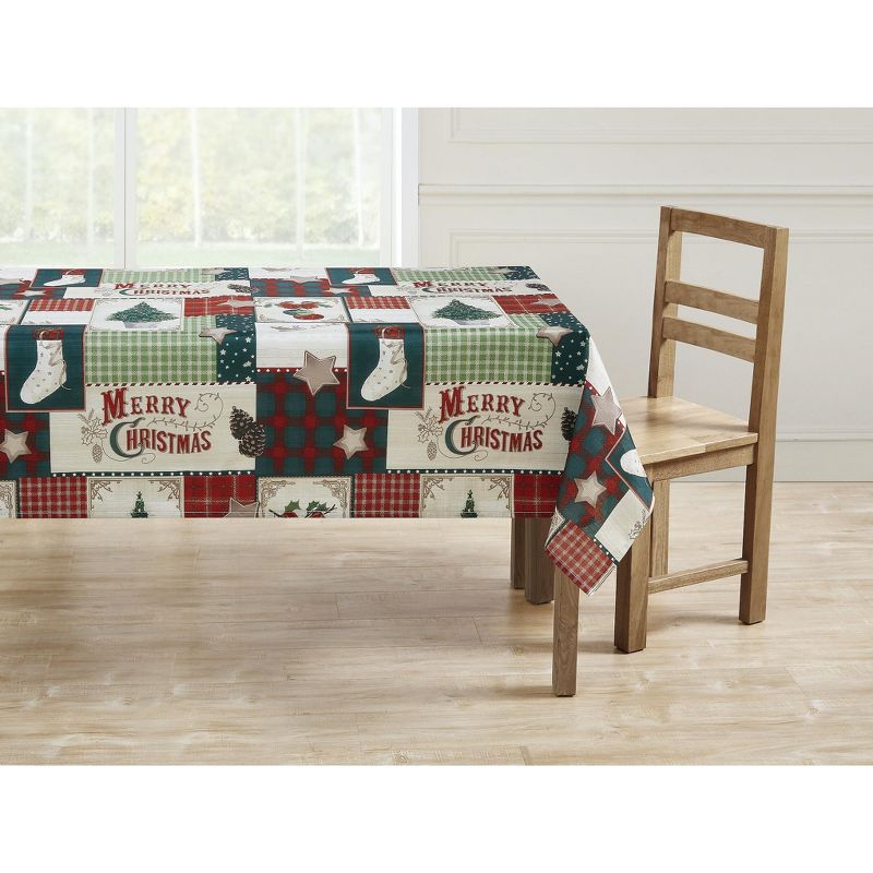 Kate Aurora Holiday Living Plaid Country Farmhouse Merry Christmas Fabric Tablecloth, 1 of 5