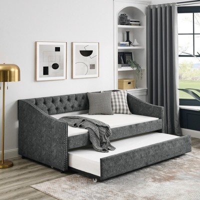 Lycvki Upholstered Sofa with Trundle Twin Size Bed Mattress not included