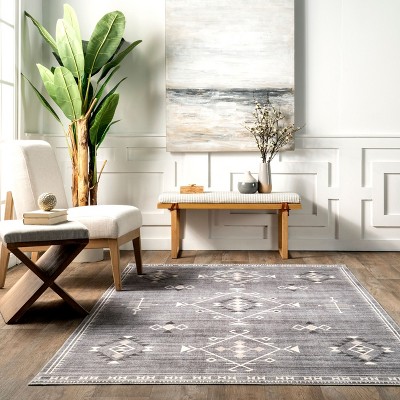 Gray Southwestern 8' x 10' Machine Washable Area Rug