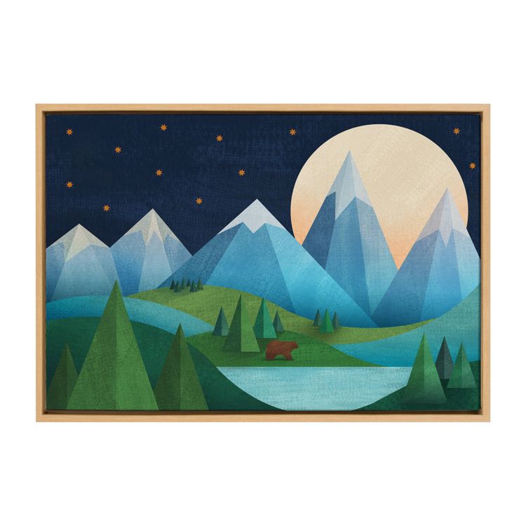 Kate & Laurel All Things Decor 23"x33" Sylvie Moonlight Mountains Bear Lake Framed Canvas Wall Art by Carey Copeland Natural Bear Mountain, 1 of 5