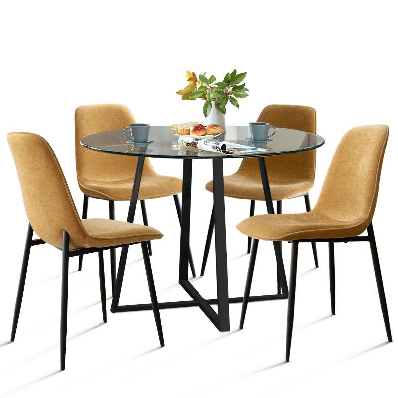 5-Piece Small Round Glass Dining Table Set For 4,Home Kitchen Round Table with Glass Tabletop and 4 Upholstered Armless Chairs-The Pop Maison, 3 of 11