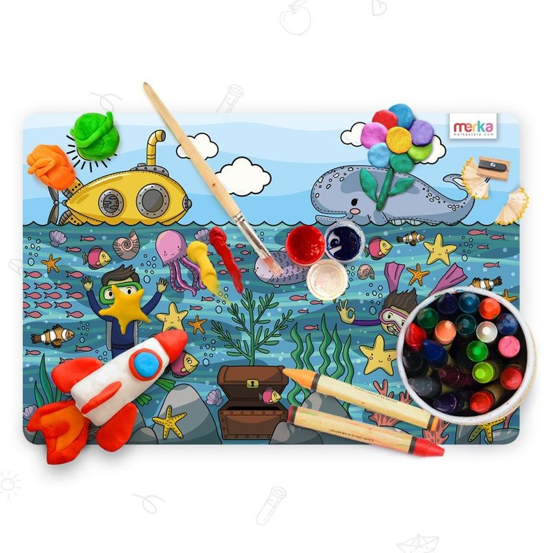 merka Kids Wipeable Plastic Placemats for Dining Table - Ocean, Space, Jungle, Unicorns for Ages 2 and Up, Set of 4, 4 of 6
