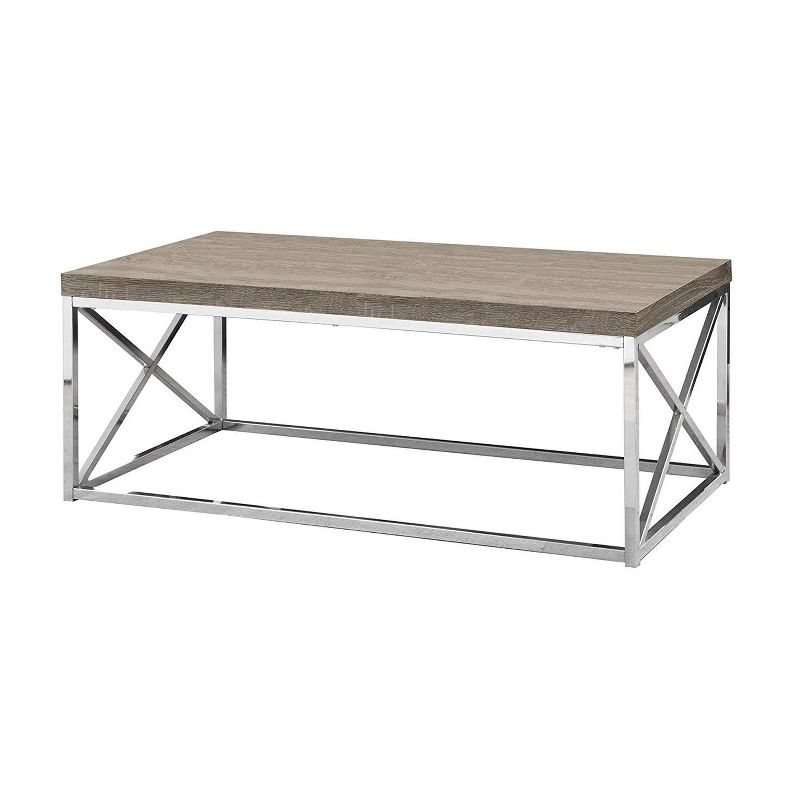Monarch Dark Taupe Wood-Look Finish Chrome Metal Contemporary Style Coffee Table, 5 of 6
