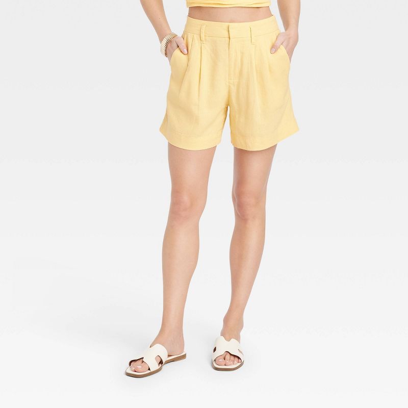 Women's High-Rise Linen Pleated Front Shorts - A New Day™, 1 of 9