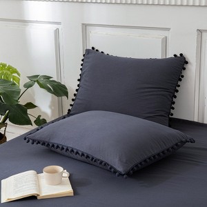 Pom-Pom Fringe Pillowcases & Body Pillow Cover – Soft Decorative Bedding Shams with Deep Pocket, Queen/King/Body Options - 1 of 4