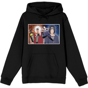 Naruto Shippuden Uzumaki & Sasuke Fighting Jiraiya Itachi Men's Black Hoodie - 1 of 2