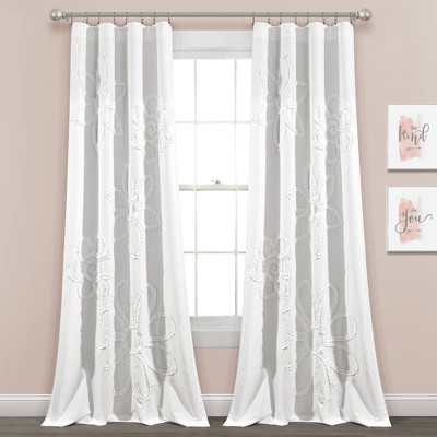 Set of 2 (84"x42") Ruffle Flower Light Filtering Window Curtain Panels White - Lush Décor