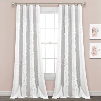 2pk 42"x84" Light Filtering Ruffle Flower Curtain Panels White - Lush Décor