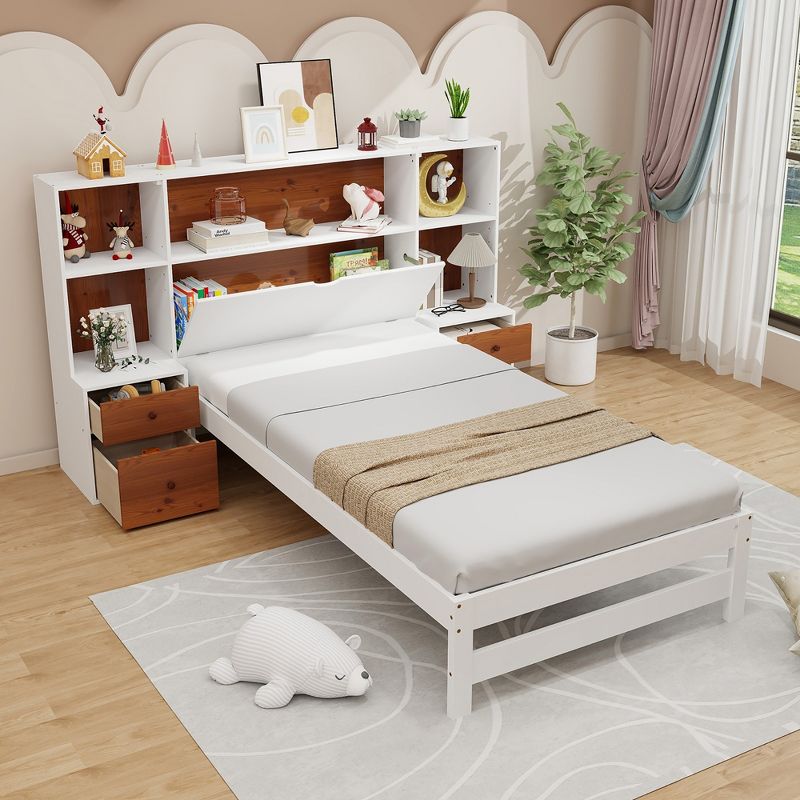 Tangkula Twin Bed Frame w/ Storage Headboard & Nightstands 7 Compartments 3 Drawers, 4 of 11