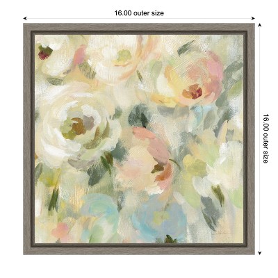 Expressive Pale Floral Abstract Canvas Wall Art in Gray Frame