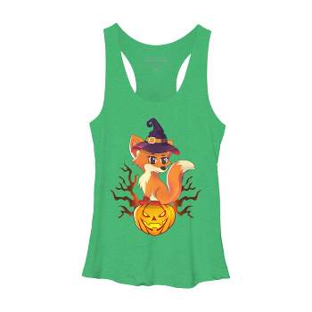 Women's Design By Humans Cute Witch Fox With Jack O Lantern Halloween Shirt By thebeardstudio Racerback Tank Top