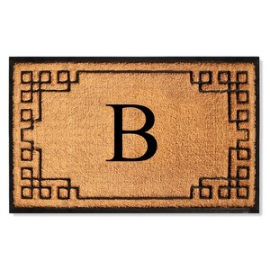 A1HC Bordered Designed Natural Coir & Rubber Monogrammed Doormat, Heavy Duty, Non-Slip Entry Mat - 1 of 4