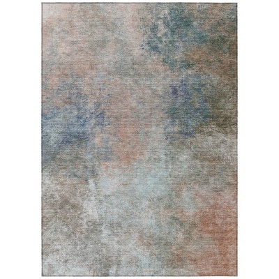 Copper And Navy Blue Abstract Washable Indoor Outdoor Area Rug