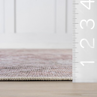 Rora Pale Pink Square Synthetic Washable Area Rug, 6' x 6'