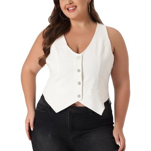 Agnes Orinda Women's Plus Size Fashion Retro Sleeveless Button-Up Jean Denim Vests - 1 of 4