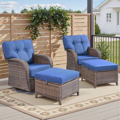 Buenhomino Outdoor Patio Wicker Swivel Chairs - Set of 4 Outside Rattan Rocker Glider Chair Rocking Armchairs for Front Porch Balcony Yard Deck