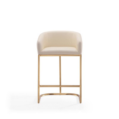 Elegant Mid-Century Cream Leather Bar Stool with Gold Pedestal Base, Set of 3