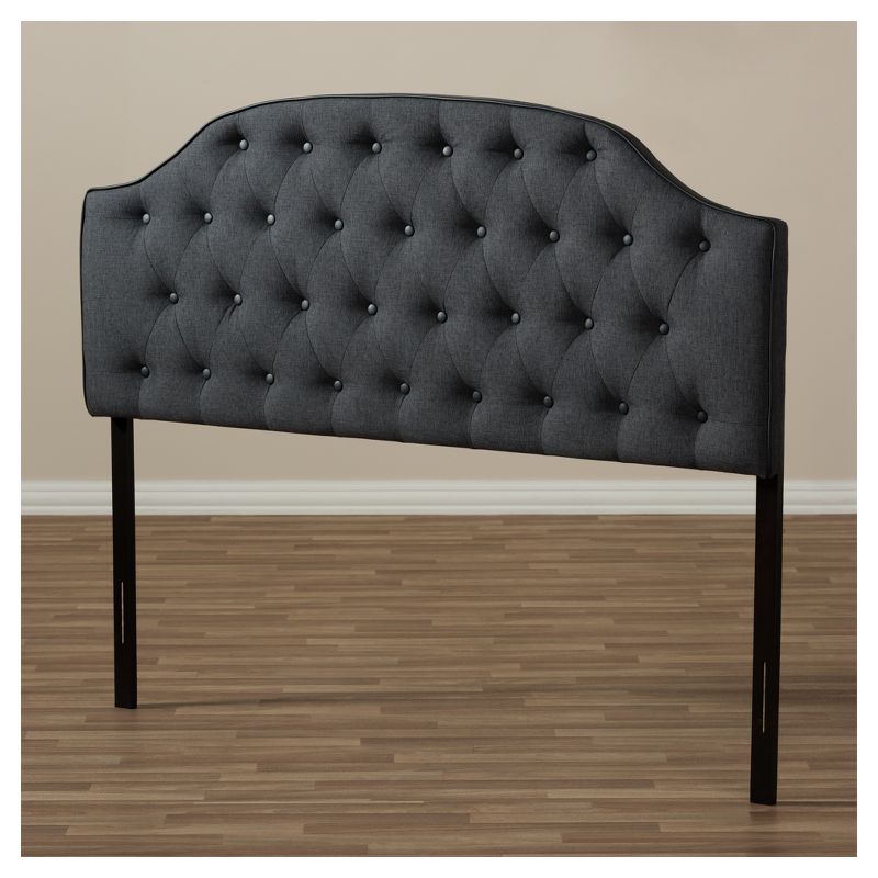 Queen Windsor Modern and Contemporary Fabric Upholstered Scalloped Buttoned Headboard Dark Gray - Baxton Studio, 5 of 7
