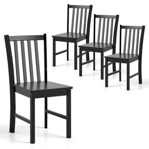 Costway Rustic Dining Chairs Set of 4 with Slat Tilt Backrest, Wide Seat, Rubber Wood Legs Black/White - 1 of 4