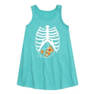 Girls' - Instant Message - Pizza Nuggets Skeleton Graphic Sleeveless Aline Dress - 1 of 4