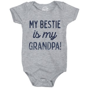 My Bestie Is My Grandpa Baby Bodysuit Funny Sarcastic Graphic Novelty Jumper For Infants - Crazy Dog Baby Bodysuit Gift For Grandpa Light Grey 12 - 1 of 4