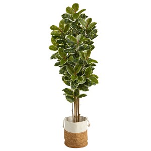 Nearly Natural 6-ft Oak Artificial Tree in Handmade Natural Jute and Cotton Planter UV Resistant (Indoor/Outdoor) - 1 of 4
