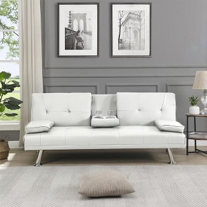 NicBex 66.1 Inch Convertible Folding Futon Sofa Bed with 2 Cup Holders and Stainless Legs for Living Room,Office,Bedroom,White - 1 of 4