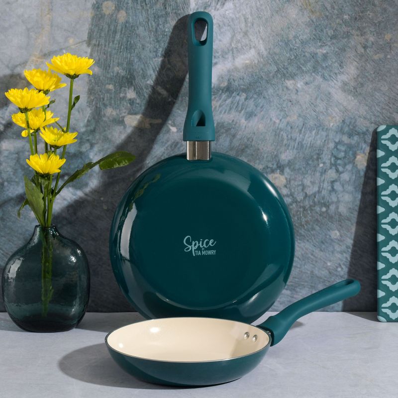 Spice by Tia Mowry Savory Saffron 2 Piece Ceramic Nonstick Aluminum Frying Pan Set in Teal, 4 of 8