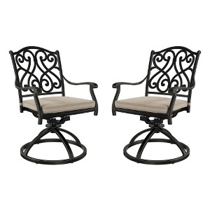 CLIHOME Cast Aluminum Patio Vintage Carved 360°Swivel Cushions Chairs(Set of 2) - 1 of 4