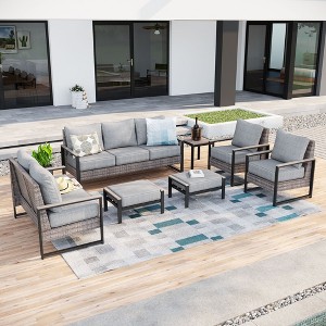 Sonkuki Outdoor Furniture Set Patio Conversation Sofa with Coffee Table Set, All-Weather PE Rattan Couch with Cushion - 1 of 4