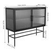Modern Console Table with Fluted Glass Doors and Adjustable Shelf for Dining and Living Room Storage - 2 of 4
