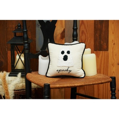 Small Beige and Black Halloween Ghost Throw Pillow