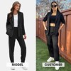 EXLURA Women's Business One Button Blazer Jacket High Elastic Waist Pant Suit Set Casual Loose 2 Piece Suits Office Work - 2 of 4