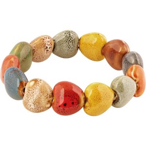 Boho Hippie Colorful Ceramic Beads Strand Stretch Bracelet, Bohemian Summer Beach - 1 of 4