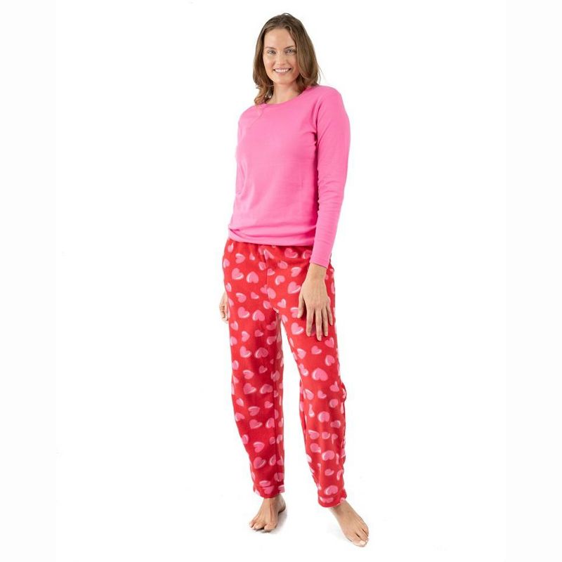 Leveret Womens Cotton Top Fleece Pant Pajamas, 2 of 4