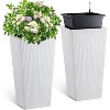 2 Pcs Wicker All-Weather Planters, Heavy Duty Tall Pots with Drainage, Modern Outdoor Decor for Patio & Porch - 2 of 4