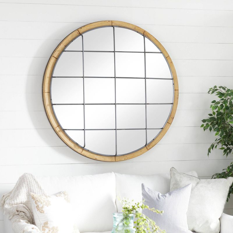 Industrial Wood Round Wall Mirror - Olivia & May, 2 of 7
