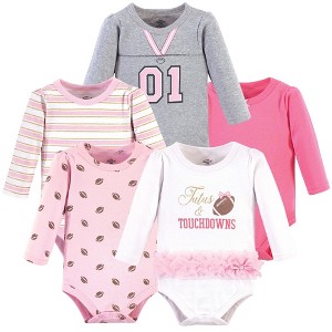 Little Treasure Baby Girl Cotton Long-Sleeve Bodysuits 5pk, Tutus Touchdowns - 1 of 2