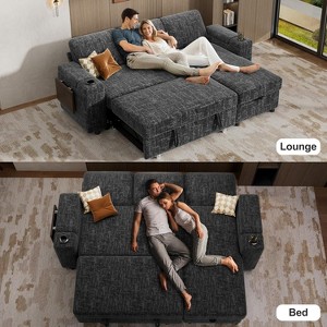 Vipbear 85" Modular Sectional Sleeper Sofa with Pull Out Bed, 3 Seat Plush Corduroy L Shaped Couch , Tool Free Assembly - 1 of 4