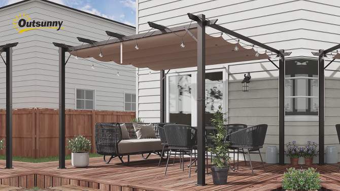 Outsunny Outdoor Retractable Pergola Canopy, Aluminum Patio Pergola, Backyard Shade Shelter for Porch Party, Garden, Grill Gazebo, 2 of 8, play video