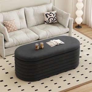 Lyngins Oval Storage Ottoman Bench, Upholstered Fabric End of Bed Stool with Safety Hinge for Bedroom, Entryway Bench, Ottoman with Storage - 1 of 4