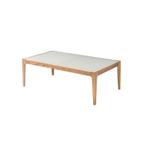 Gwynn Frosted Glass Top Coffee Table with Natural Finish Wood Tapered Legs for Living Room - 1 of 4