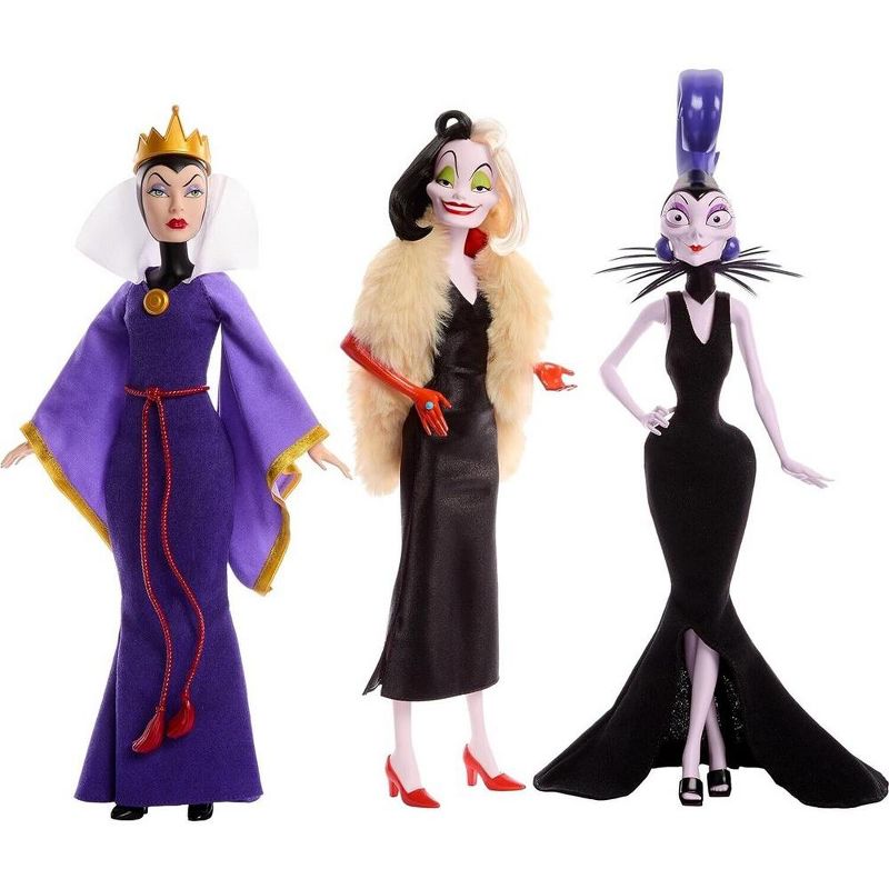 Mattel Disney Villains Evil Queen, Cruella de Vil & Yzma Fashion Dolls, 3-Pack, 1 of 7
