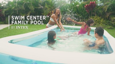 Blue and White Inflatable Rectangular Family Pool for Kids