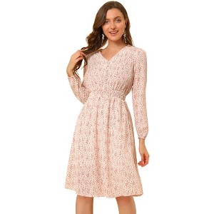 Allegra K Women's Floral Print V-Neck Smocked Waist Midi Dress - 1 of 4