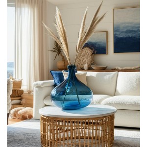 Coastal Glass Vase - Elegant Handblown Decorative Accent for Home, Office, Bedroom & Living Room - 13" Blue - 1 of 4